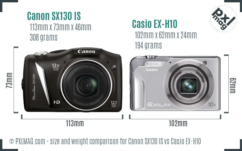 Canon SX130 IS vs Casio EX-H10 size comparison