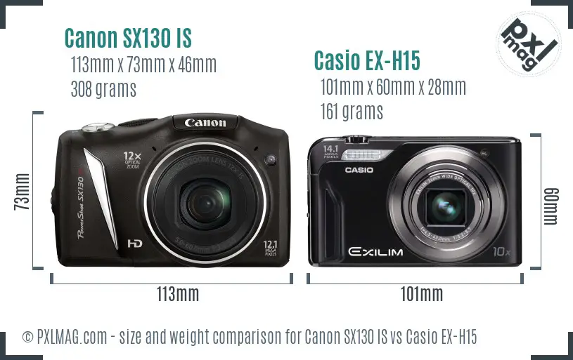 Canon SX130 IS vs Casio EX-H15 size comparison