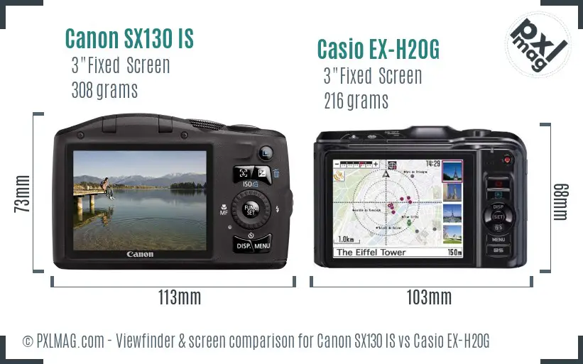 Canon SX130 IS vs Casio EX-H20G Screen and Viewfinder comparison