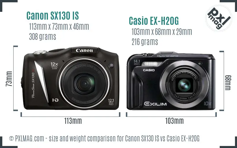Canon SX130 IS vs Casio EX-H20G size comparison