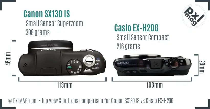 Canon SX130 IS vs Casio EX-H20G top view buttons comparison