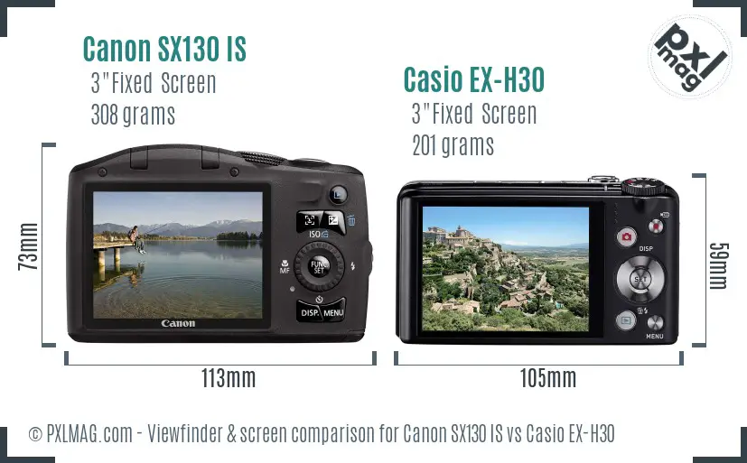 Canon SX130 IS vs Casio EX-H30 Screen and Viewfinder comparison