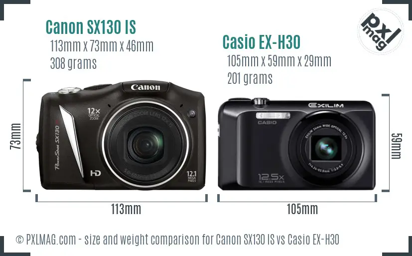 Canon SX130 IS vs Casio EX-H30 size comparison