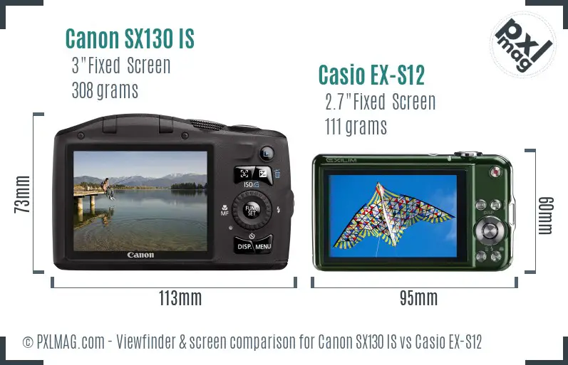 Canon SX130 IS vs Casio EX-S12 Screen and Viewfinder comparison