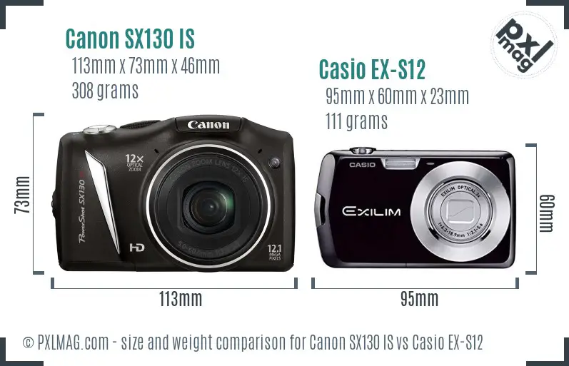 Canon SX130 IS vs Casio EX-S12 size comparison