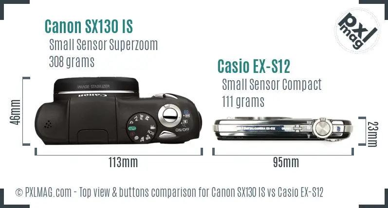 Canon SX130 IS vs Casio EX-S12 top view buttons comparison