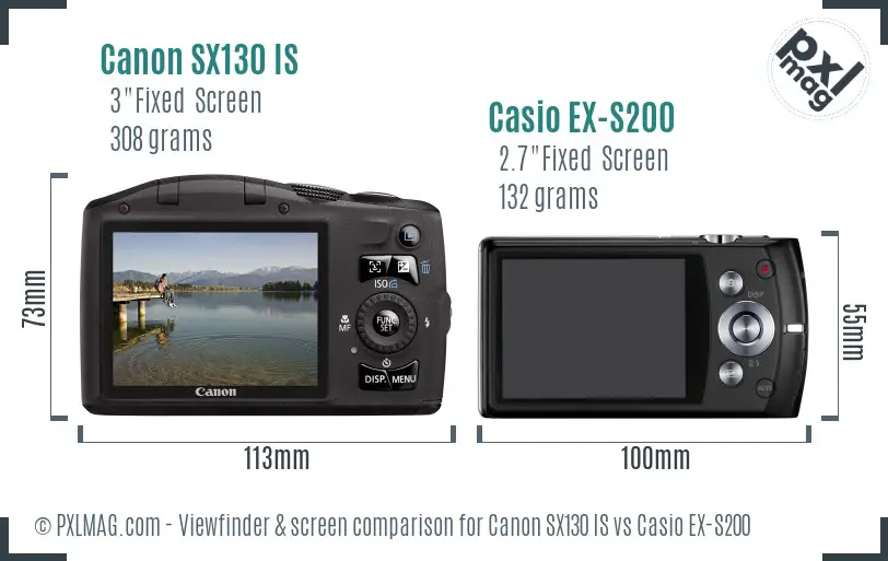 Canon SX130 IS vs Casio EX-S200 Screen and Viewfinder comparison