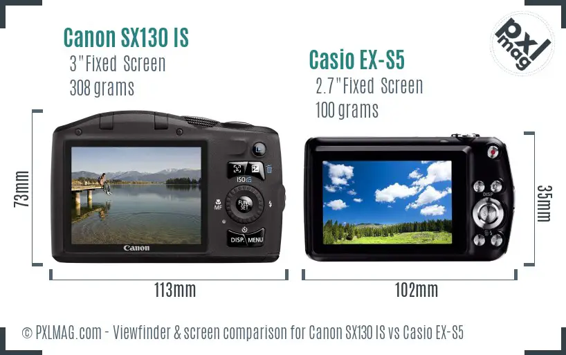 Canon SX130 IS vs Casio EX-S5 Screen and Viewfinder comparison