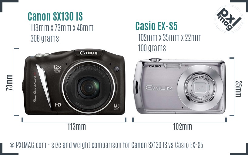 Canon SX130 IS vs Casio EX-S5 size comparison