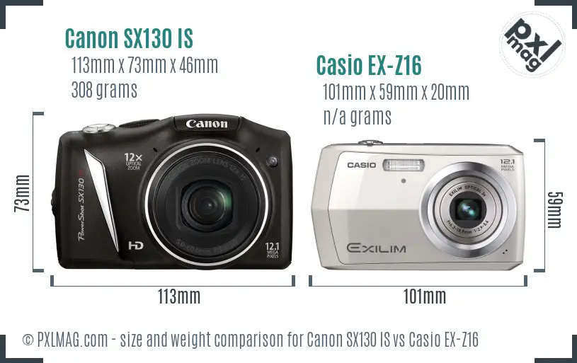 Canon SX130 IS vs Casio EX-Z16 size comparison