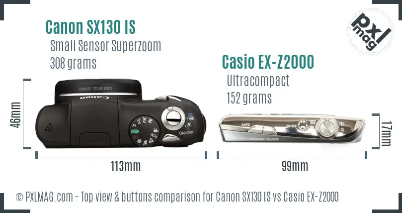 Canon SX130 IS vs Casio EX-Z2000 top view buttons comparison