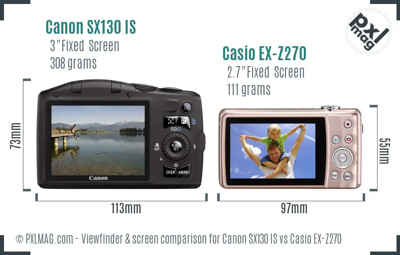 Canon SX130 IS vs Casio EX-Z270 Screen and Viewfinder comparison
