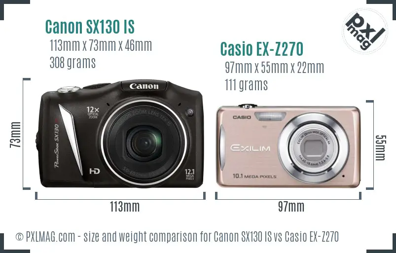 Canon SX130 IS vs Casio EX-Z270 size comparison