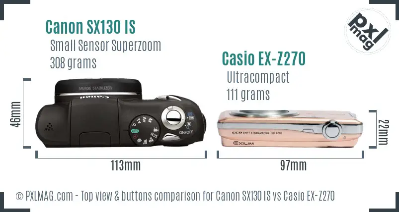 Canon SX130 IS vs Casio EX-Z270 top view buttons comparison