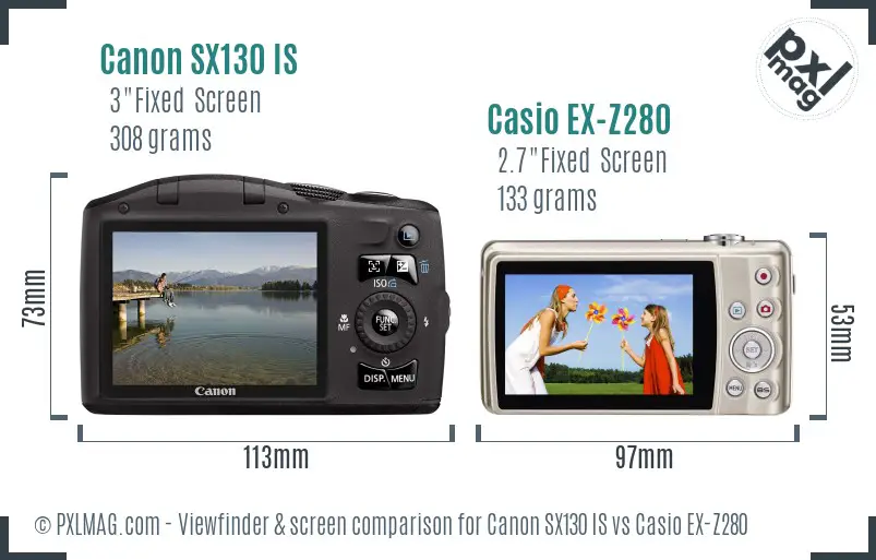 Canon SX130 IS vs Casio EX-Z280 Screen and Viewfinder comparison