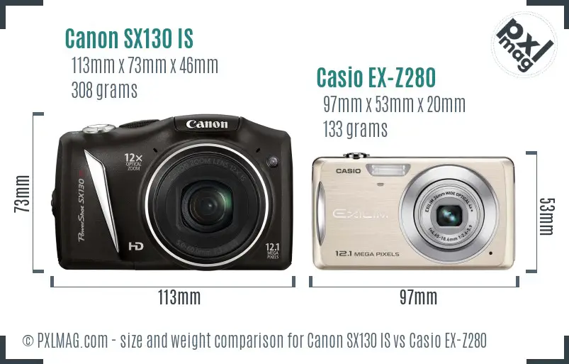 Canon SX130 IS vs Casio EX-Z280 size comparison