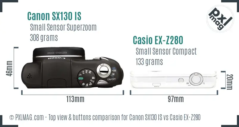 Canon SX130 IS vs Casio EX-Z280 top view buttons comparison