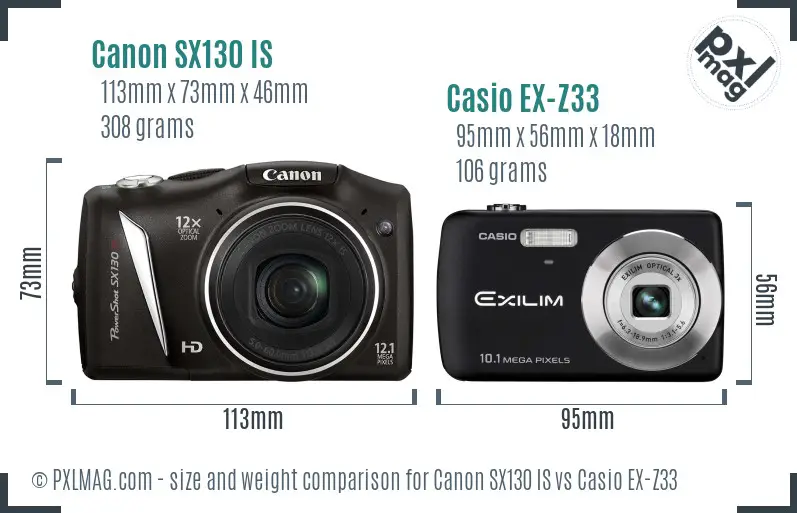 Canon SX130 IS vs Casio EX-Z33 size comparison