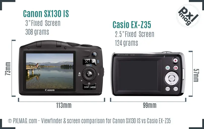 Canon SX130 IS vs Casio EX-Z35 Screen and Viewfinder comparison