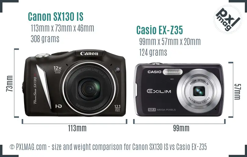 Canon SX130 IS vs Casio EX-Z35 size comparison