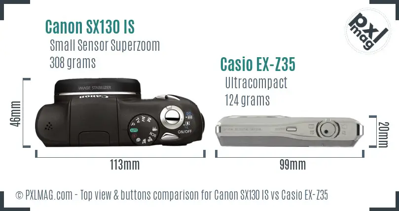Canon SX130 IS vs Casio EX-Z35 top view buttons comparison