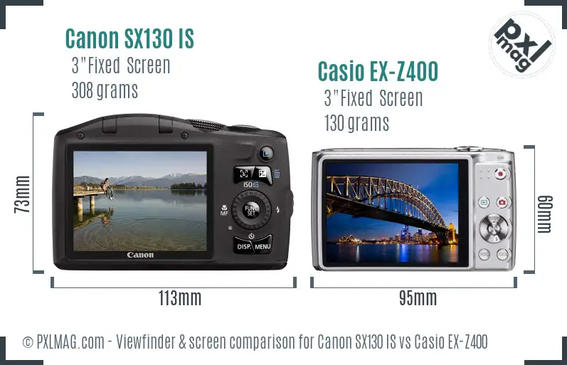 Canon SX130 IS vs Casio EX-Z400 Screen and Viewfinder comparison