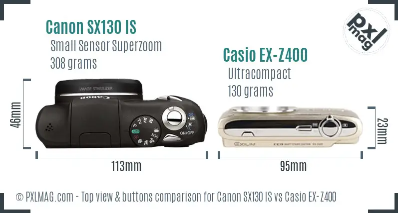Canon SX130 IS vs Casio EX-Z400 top view buttons comparison