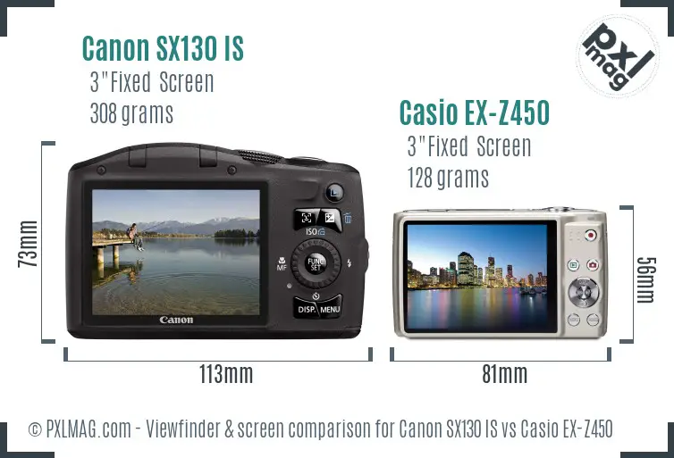 Canon SX130 IS vs Casio EX-Z450 Screen and Viewfinder comparison