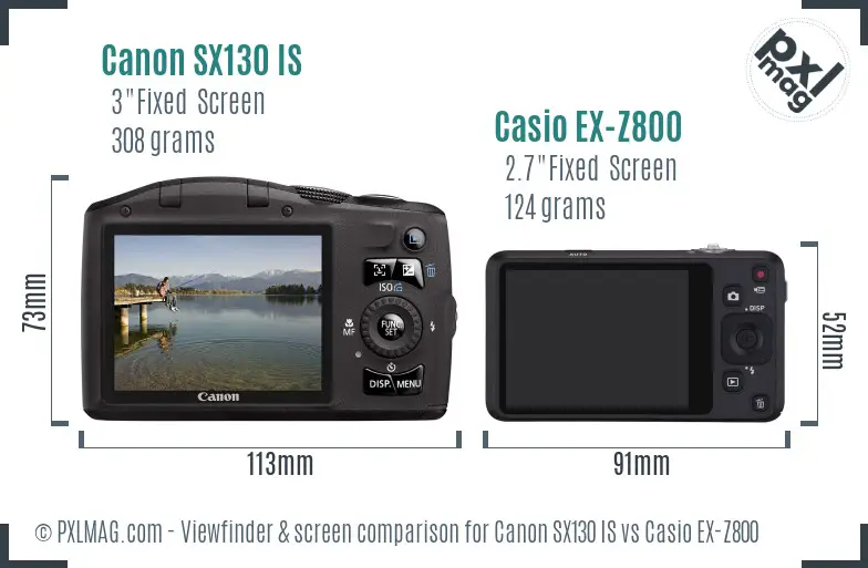 Canon SX130 IS vs Casio EX-Z800 Screen and Viewfinder comparison