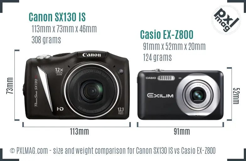 Canon SX130 IS vs Casio EX-Z800 size comparison