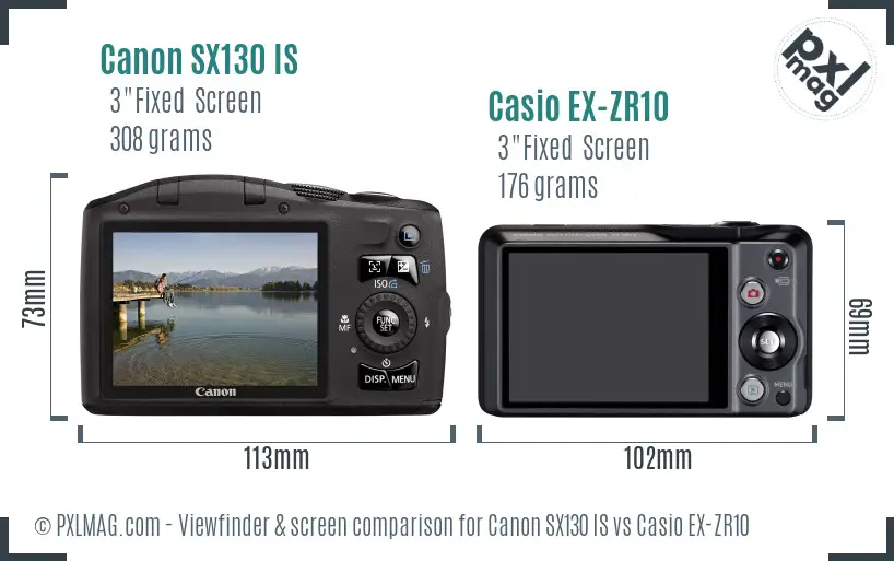 Canon SX130 IS vs Casio EX-ZR10 Screen and Viewfinder comparison