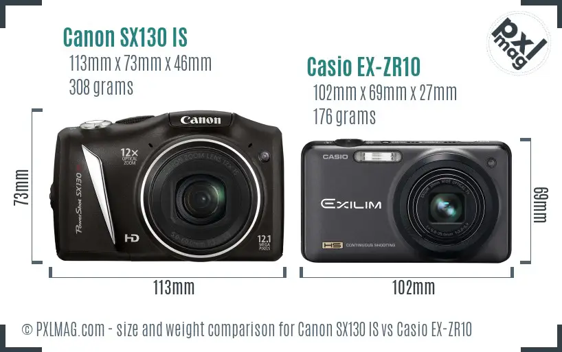 Canon SX130 IS vs Casio EX-ZR10 size comparison