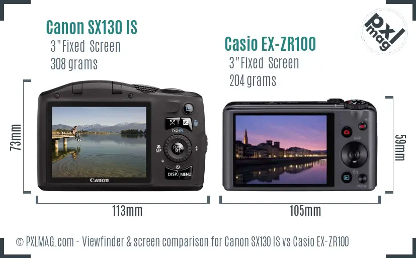 Canon SX130 IS vs Casio EX-ZR100 Screen and Viewfinder comparison
