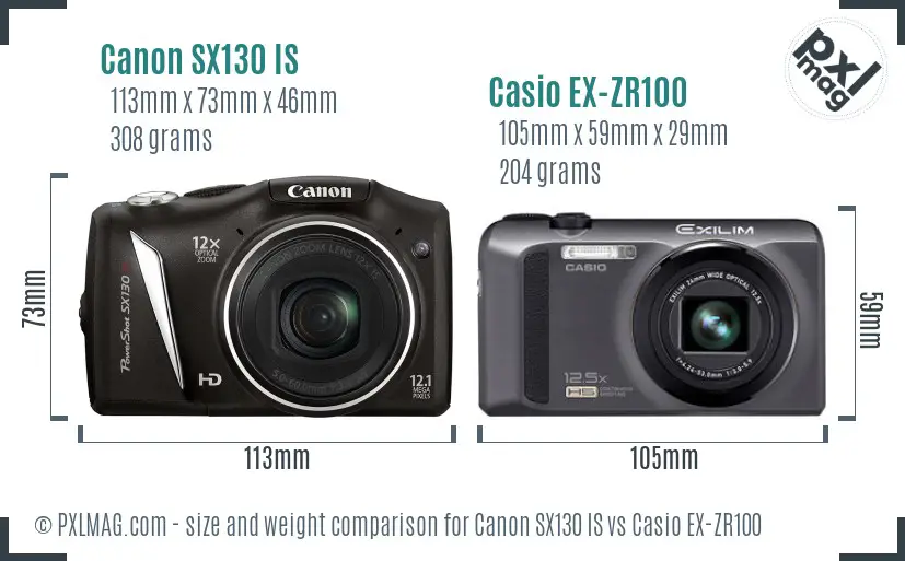 Canon SX130 IS vs Casio EX-ZR100 size comparison