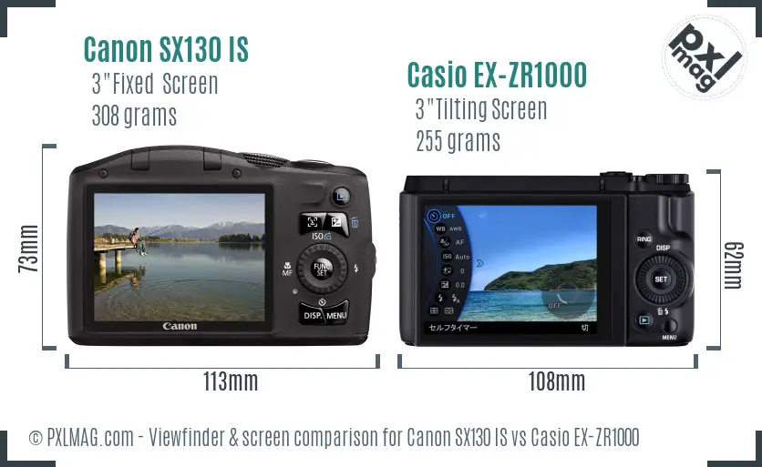Canon SX130 IS vs Casio EX-ZR1000 Screen and Viewfinder comparison