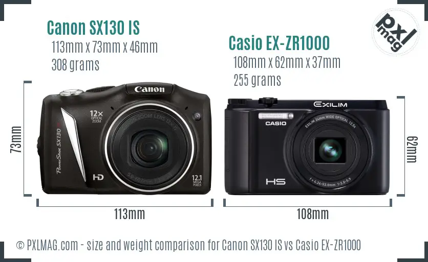 Canon SX130 IS vs Casio EX-ZR1000 size comparison