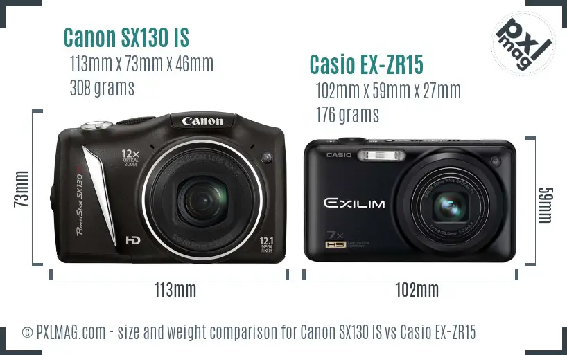 Canon SX130 IS vs Casio EX-ZR15 size comparison