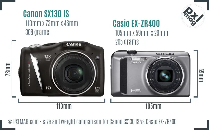 Canon SX130 IS vs Casio EX-ZR400 size comparison