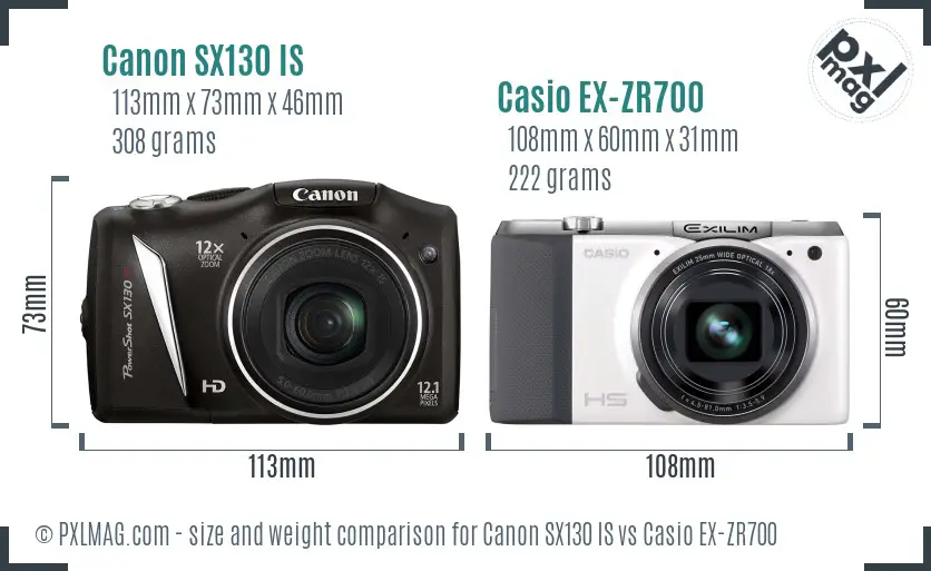 Canon SX130 IS vs Casio EX-ZR700 size comparison