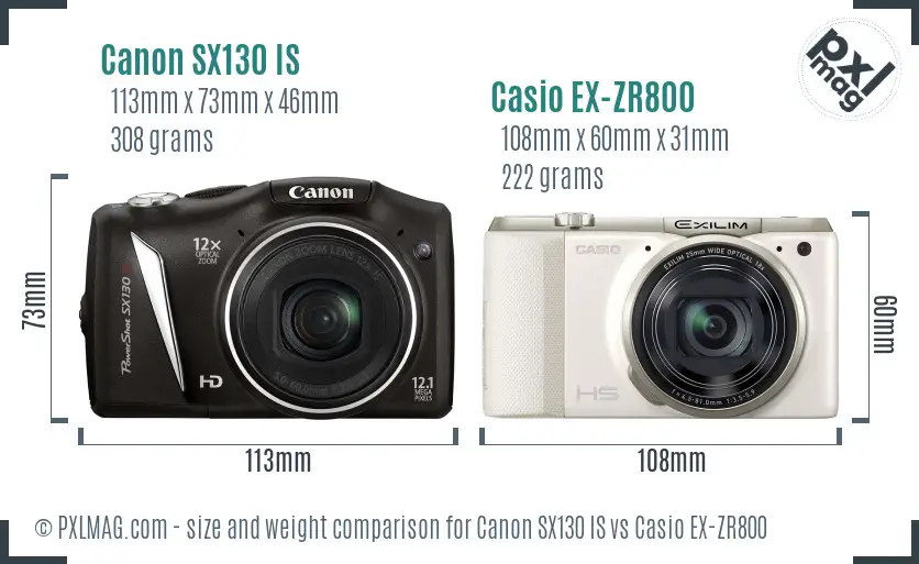 Canon SX130 IS vs Casio EX-ZR800 size comparison