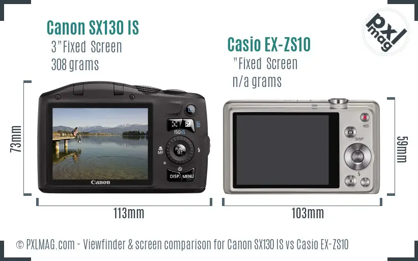 Canon SX130 IS vs Casio EX-ZS10 Screen and Viewfinder comparison