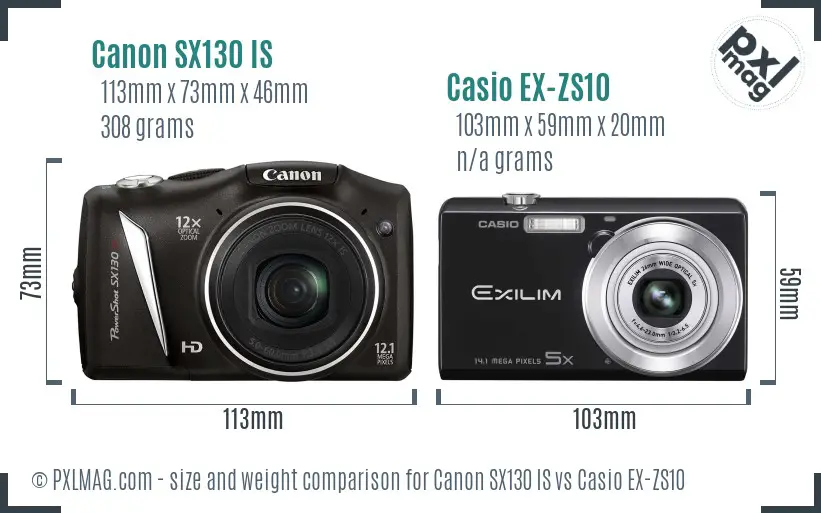 Canon SX130 IS vs Casio EX-ZS10 size comparison