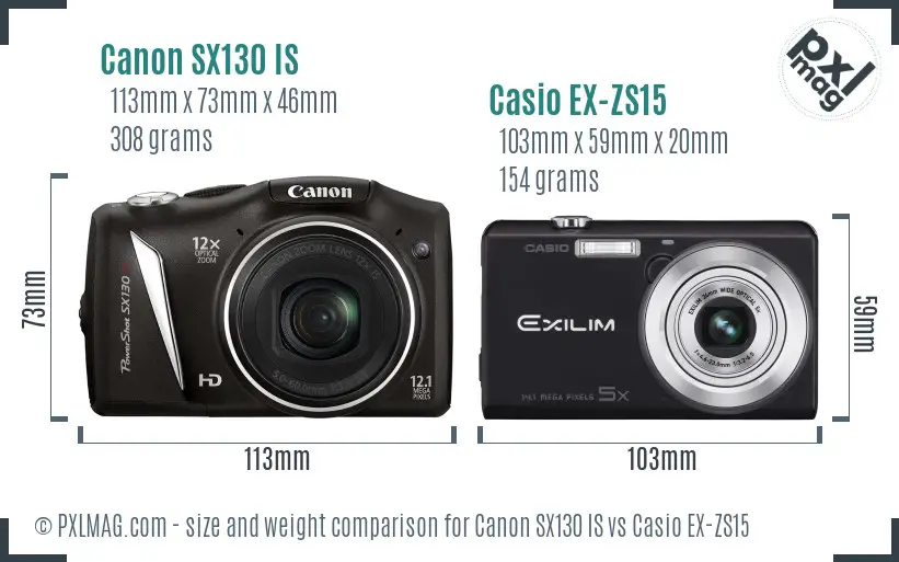 Canon SX130 IS vs Casio EX-ZS15 size comparison Canon SX130 IS vs Casio EX-ZS15 size comparison