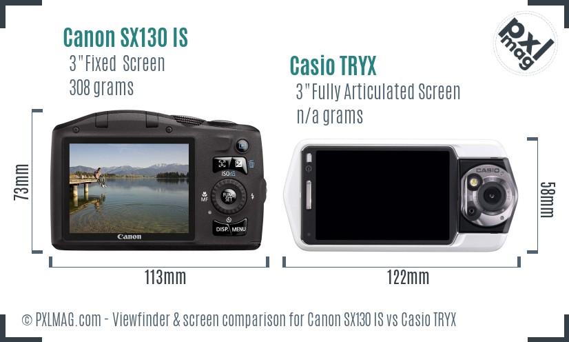 Canon SX130 IS vs Casio TRYX Screen and Viewfinder comparison