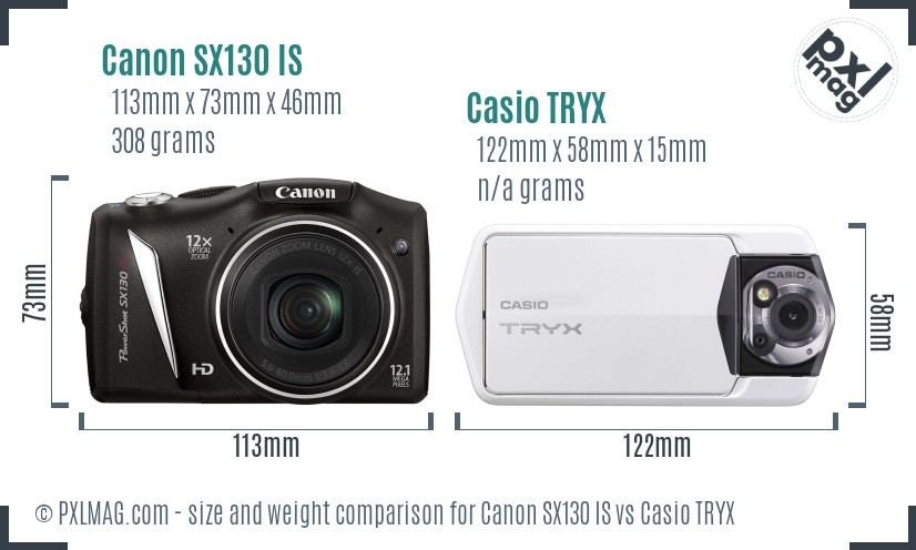Canon SX130 IS vs Casio TRYX size comparison