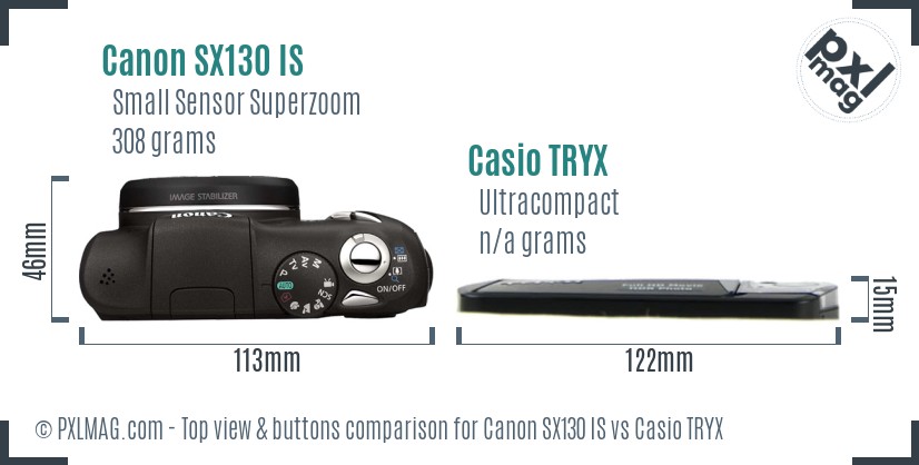 Canon SX130 IS vs Casio TRYX top view buttons comparison