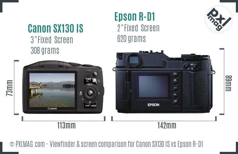Canon SX130 IS vs Epson R-D1 Screen and Viewfinder comparison