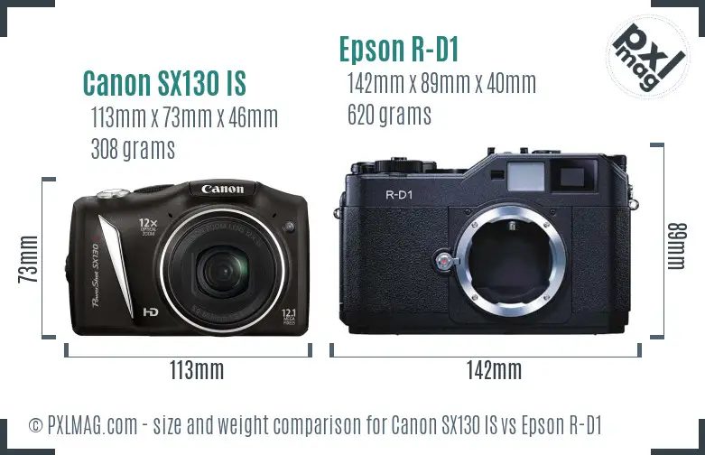 Canon SX130 IS vs Epson R-D1 size comparison