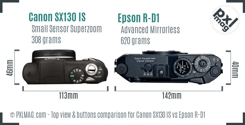 Canon SX130 IS vs Epson R-D1 top view buttons comparison