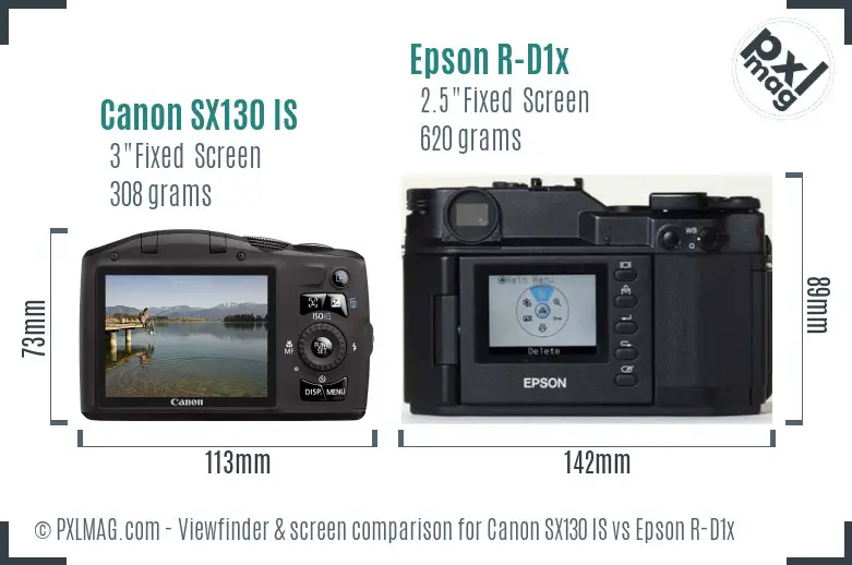 Canon SX130 IS vs Epson R-D1x Screen and Viewfinder comparison Canon SX130 IS vs Epson R-D1x Screen and Viewfinder comparison
